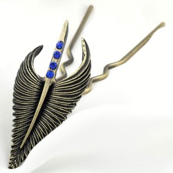 PIc à Cheveux Plume bleu - coiffure celtique ou bohème